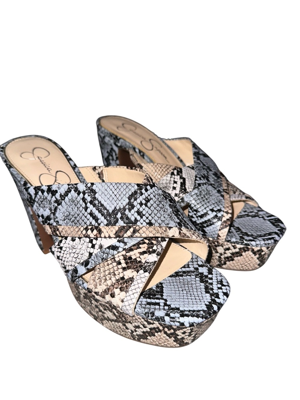 Jessica Simpson Cylie Snake Print Platform Mules – Size 9M (40)